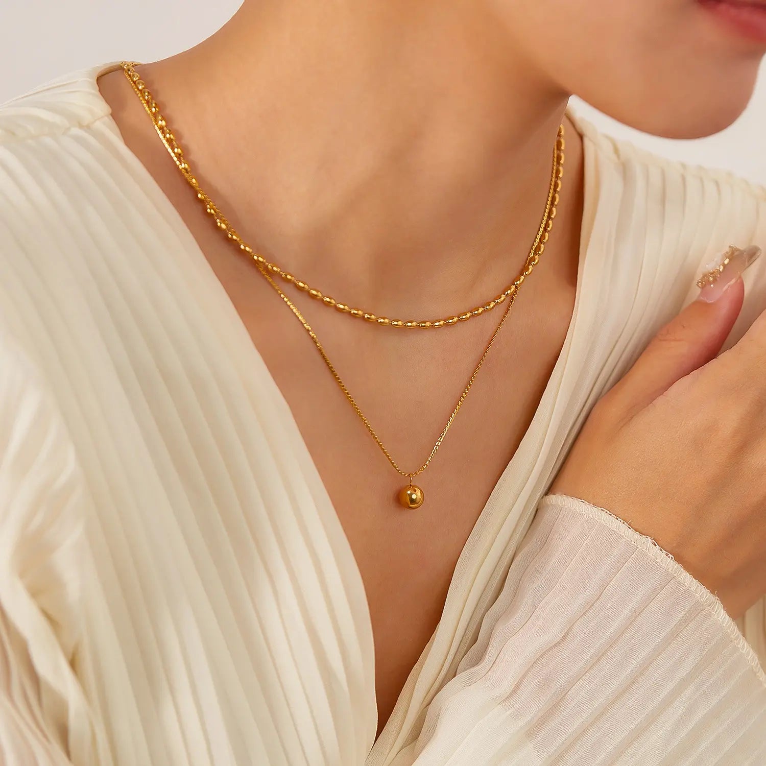 سنسال لؤلؤة الشمس مطلي بالذهب عيار 18