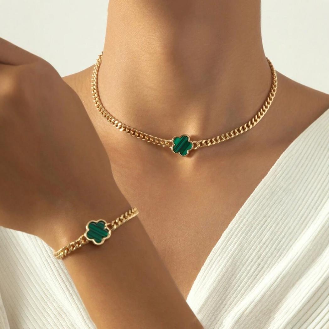 18k gold plated clover set طقم كلوفر سنسال + اسوارة