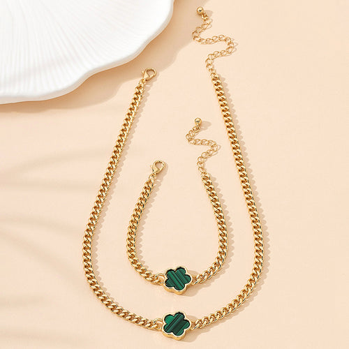 18k gold plated clover set طقم كلوفر سنسال + اسوارة